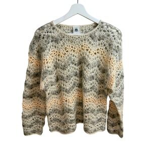 NEW FAST Open Knit Sweater Cream Gray Peach Long Sleeve Womens Size M Grannycore